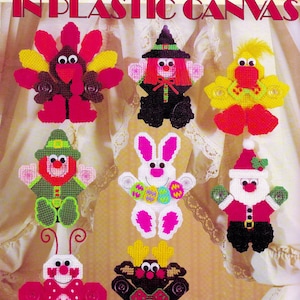 Vintage Plastic Canvas Pattern Book PDF Digital Download • Christmas Santa Easter Bunny Thanksgiving Turkey Duck Window Decoration Magnet