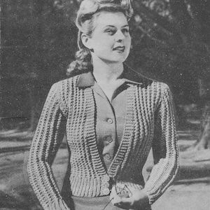 Belinda-jas • Jaren 40 gebreide trui vest • Patons 172 vintage patroon jaren 40 • Retro digitale pdf voor dames
