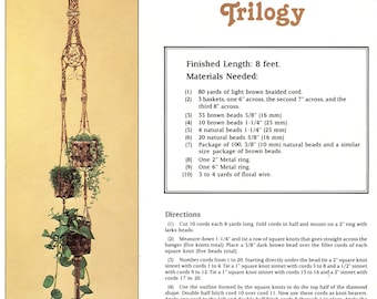 Trilogie Macrame • Jaren 70 Macramé Pothangers • Muurkunst Hangende Ophangingen Patroonboek • Jaren '70 Vintage Plantenhanger • Retro Boek PDF