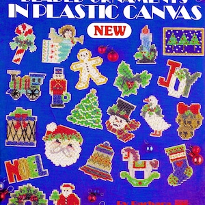 Mini Plastic Canvas Pattern Book PDF Download • Vintage Christmas Ornament Magnet Plastic Canvas Pattern Xmas Santa Snowman Tree Noel Bell