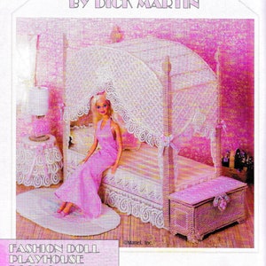 Vintage Plastic Canvas Pattern Book PDF 1:12 Scale Dollhouse Plan 11.5" Doll House Bedroom Plastic Canvas Bed Lamp Rug Chest Table Pillow