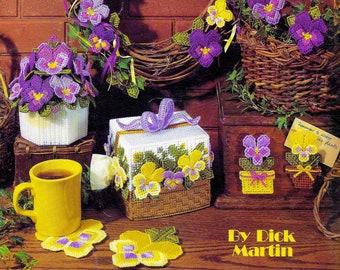 Vintage Plastic Canvas Pattern Book PDF • Pansy Flower Plastic Canvas Pattern Spring Floral Magnet Coaster Tissue Box Cover Plastic Canvas