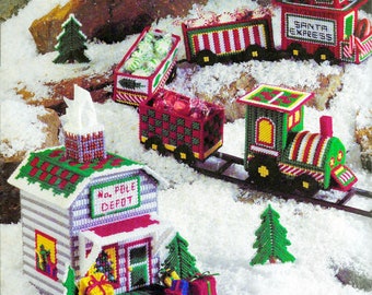 Vintage Plastic Canvas Pattern Book PDF Digital Download • Santa Christmas Plastic Canvas Pattern • Xmas Train Car Caboose Depot Gift Engine