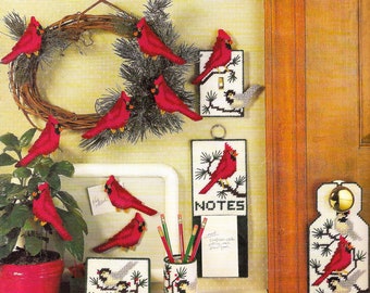 Vintage Plastic Canvas Pattern Book PDF • Plastic Canvas Christmas Wreath Pattern Box Cardinal Red Bird Door Hanger Xmas Pattern Door Decor