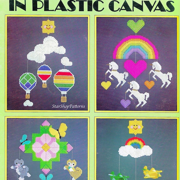 Vintage Plastic Canvas Pattern Book PDF Digital • Baby Plastic Canvas Mobile Easy Kids Craft Pattern • Unicorn Balloon Baby Mobile Rainbow