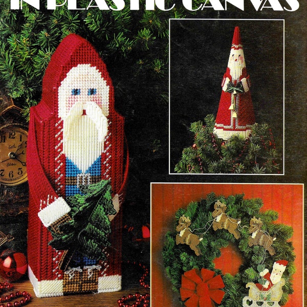 vintage Plastic Canvas Pattern Book PDF • Christmas Plastic Canvas Pattern Xmas Santa Tissue Box Pattern Wreath Saint Nicolas Nick Ornament