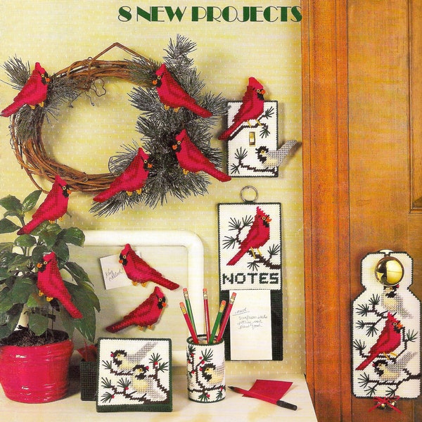 Vintage Plastic Canvas Pattern Book PDF • Plastic Canvas Christmas Wreath Pattern Box Cardinal Red Bird Door Hanger Xmas Pattern Door Decor