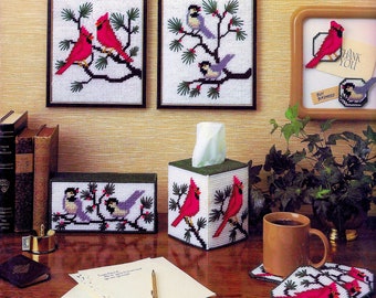 Vintage Plastic Canvas Pattern Book PDF • Christmas Plastic Canvas Pattern Xmas Tissue Box Cardinal Red Bird Magnet Pattern Decor Door Stop