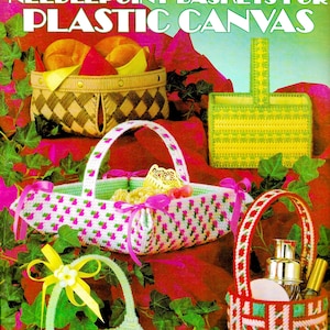 Vintage Plastic Canvas Pattern Book PDF • Strawberry Spring Easter Plastic Canvas Easter Basket Patterns Home Decor Mini Basket Bowl Purse