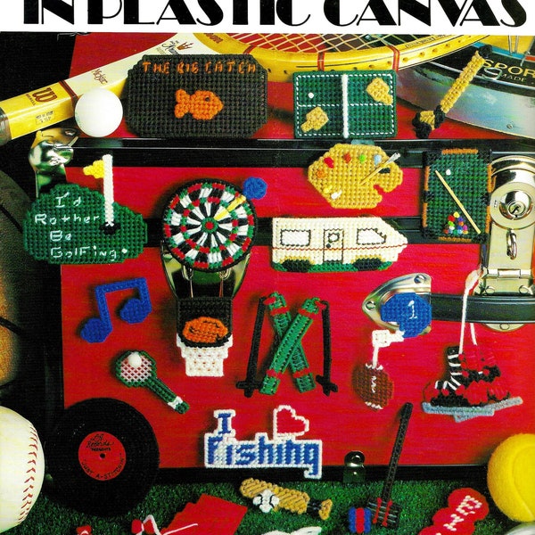 Vintage Plastic Canvas Pattern Book PDF • Sports Magnet Plastic Canvas Patterns • Hobby Plastic Canvas Golf Hockey Skate Ping-Pong Pool Dart