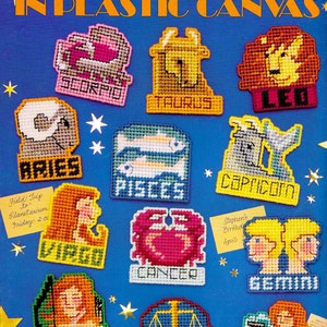 Vintage Plastic Canvas Pattern Book PDF Digital Download • Astrology Zodiac Magnet Plastic Canvas Pattern • Gemini Virgo Pisces Libra Taurus