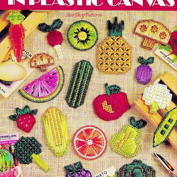 Vintage Plastic Canvas Pattern Book PDF eBook • Vegetable Fruit Food Magnet Plastic Canvas Pattern Orange Strawberry Plum Pear Apple Carrot