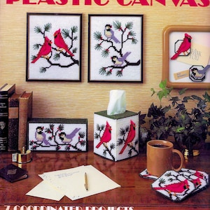 Vintage Plastic Canvas Pattern Book PDF • Christmas Plastic Canvas Pattern Xmas Tissue Box Cardinal Red Bird Magnet Pattern Decor Door Stop