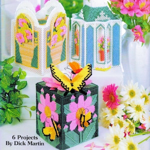 Vintage Plastic Canvas Pattern Book PDF • Plastic Canvas Tissue Box Cover Pattern • Flower Floral Home Decor Butterfly Rose Garden Bluebird