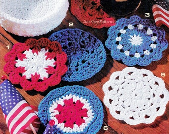 Vintage Crochet Pattern Book PDF Download • Crochet Coaster Pattern Box Potholder Pattern Pot Holder USA July 4th Independence Day America