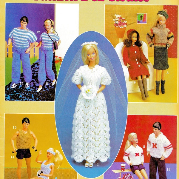 Vintage Doll Clothes Knitting Pattern Book PDF • 11.5" Fashion Doll Clothing Knit Wedding Gown Veil Dress Sweater Woman Man Pants • Toy 1:6