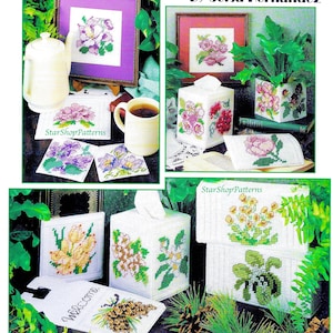 Vintage Plastic Canvas Pattern Book PDF • Plastic Canvas Tissue Box Cover Pattern • Flower Floral Home Decor Poppy Rose Peony Violet Dogwood