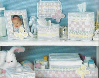 Vintage Plastic Canvas Pattern Book PDF • Pastel Pink Boy Yellow Tissue Box Butterfly Block Plastic Canvas Pattern Girl Boy Baby Toy Nursery