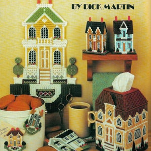 Vintage Plastic Canvas Pattern Book PDF • Cottagecore Cottage Magnet Tissue Box Cover Victorian Dollhouse Doll House Plastic Canvas Patterns