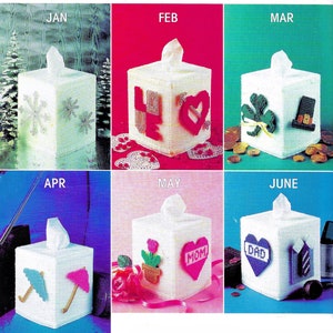Vintage Plastic Canvas Pattern Book PDF Book • Year-Round Calendar Tissue Box Cover Christmas  Plastic Canvas Pattern • Month Xmas July 4th