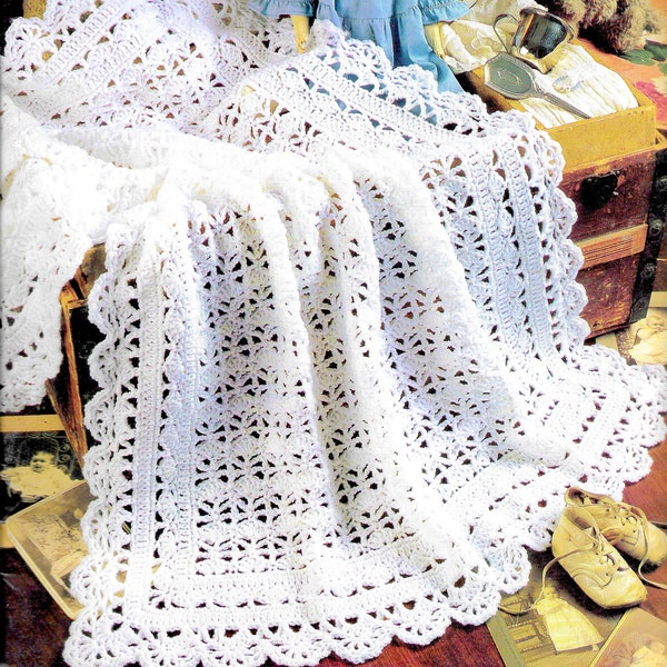 Vintage Crochet Afghan Pattern PDF Book Download • Baby Blanket Crochet Pattern • Newborn Baby Shawl Crochet Throw Wrap Patterns Train Lace