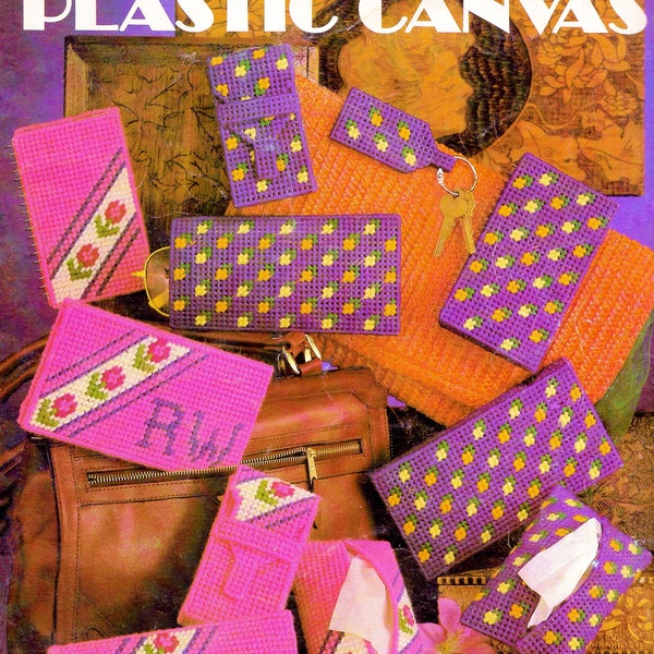 Vintage Plastic Canvas Pattern Book PDF • Purse Plastic Canvas Sunglass Case Eyeglass Glasses Case Patterns • Keychain Pattern Tissue Cover