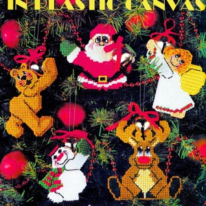Vintage Plastic Canvas Pattern Book PDF Download • Christmas Ornament Plastic Canvas Pattern • Xmas Santa Snowman Tree Angel Bear Reindeer