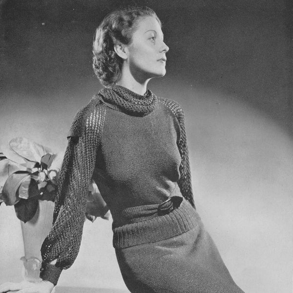 Plaza • 1930s Paris Knitting Minerva • 30s Women's Day Dress Pullover Sweater Suit Blouse Top Pattern • Vintage Patterns PDF