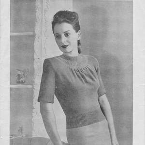 Nightingale Pullover • 1940s Knitting Sweater Knit Top Jum;per Blouse Shirt • Patons 218 • 40s Vintage Knitting Pattern • Retro Women&#39;s PDF