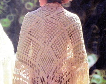 1970s Shawl Crochet Pattern PDF • Vintage Crochet Wedding, Boho, Triangle Wrap, Sport Yarn • 1976
