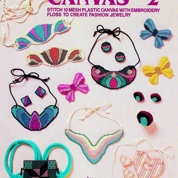 Vintage Plastic Canvas Pattern Book PDF • Plastic Canvas Jewelry Pattern • Plastic Canvas Necklace Pattern Plastic Canvas Earrings Bow Belt