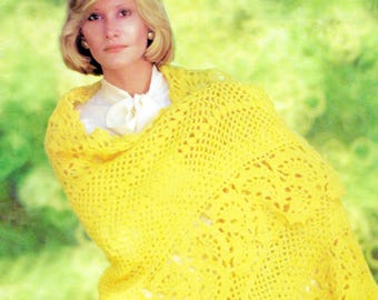 1970s Shawl Crochet Pattern PDF • Vintage Crochet, Shell Stitch, Boho Wrap, Sport Yarn • 1976