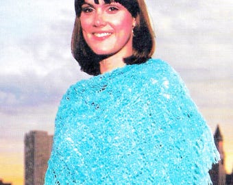 1970s Shawl Knitting Pattern PDF • Vintage Shawl, Diamond, Boho, Triangle Wrap, Sport Yarn • 1976
