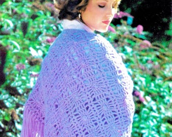 1970s Shawl Crochet Pattern PDF • Vintage Wedding Crochet, Fringed Triangle Wrap, Aran Yarn • 1976