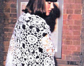 1970s Shawl Crochet Pattern PDF • Doily Style, Boho, Fringed Wrap, Sport Yarn • 1976