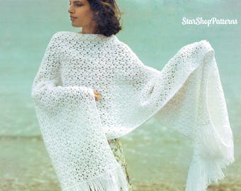 1970s Shawl Crochet Pattern PDF • Vintage Wedding Crochet, Lace Stole, Throw, Fringed Wrap • 1978