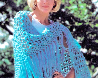 1970s Shawl Crochet Pattern PDF • Vintage Wedding Crochet, Fringed Triangle Wrap, Aran Yarn • 1976