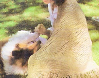 1970s Shawl Crochet Pattern PDF • Vintage Filet Crochet, Sport Yarn, Fringed Triangle Wrap • 1978