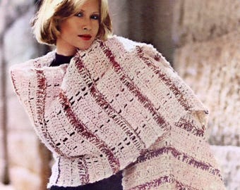 1970s Shawl Crochet Pattern PDF • Easy Crochet Wrap, Striped Stole, Bulky Yarn • 1976