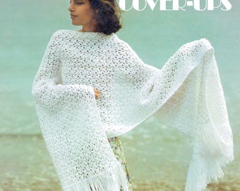 1970s Knitting + Crochet Pattern Book PDF • Vintage Wedding Shawl, Lace Stole, Throw, Fringed • 1978