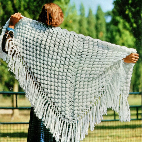 Seashell Shawl • 1970s Crochet Cape Wrap Pattern • Vintage 70s Crocheting Wedding Stole Patterns • Retro Yarns • Bridal Download
