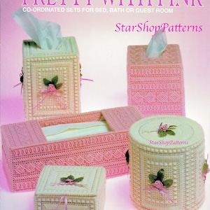 Vintage Plastic Canvas Pattern Book PDF • Rose Plastic Canvas Toilet Paper Cover Tissue Box Cover Pattern Flower Floral Home Decor Restroom