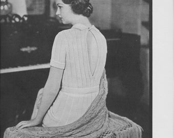 Monterey Dress + Shawl • 1930s Paris Knitting Worth's 22 • 30s Women's Lace Wedding Bridal Day Dress Pattern • Vintage Patterns