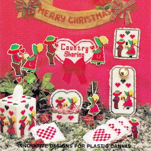 Vintage Plastic Canvas Pattern Book PDF • Country Plastic Canvas Patterns • Farmer Tissue Box Cover Coasters Door Hanger Heart Rustic Love