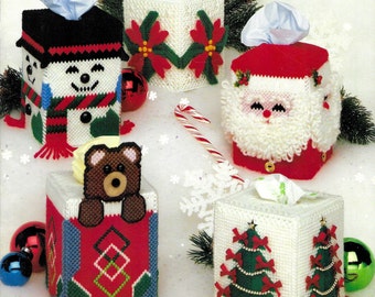 Vintage Plastic Canvas Pattern Book PDF • Christmas Plastic Canvas Pattern • Xmas Tissue Box Patterns • Santa Snowman Tree Noel Bear Chimney
