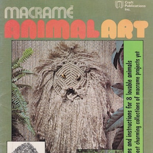 Vintage makramémönsterbok i PDF-format • Djurkonst, gris, groda, katt, lejon, giraff, elefant, hund