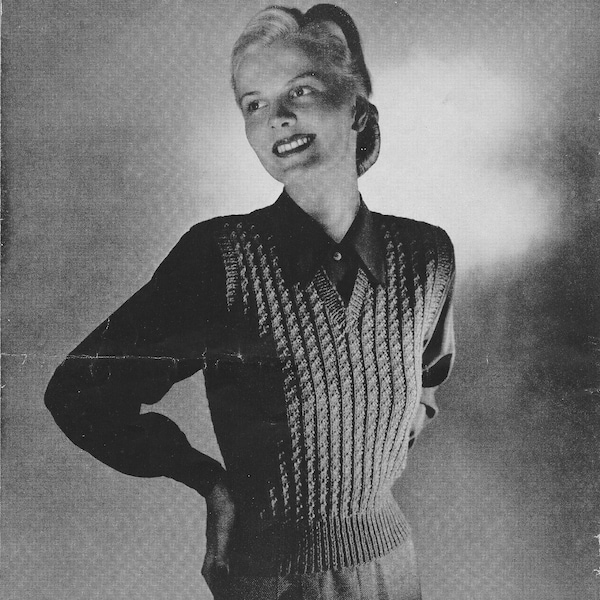 Classic Rib Vest • 1940s Knitting Knit Top Scarecrow Vest Waistcoat Sweatervest • 40s Jack Frost 52 Vintage Pattern • Women's Patterns PDF