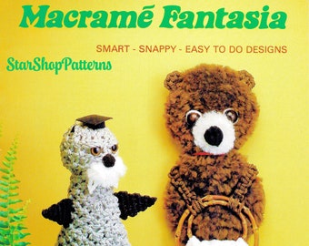 Vintage Macrame Pattern Book PDF • Macrame Animal, Owl, Butterfly, Bear, Plant Hanger, Mirror, Doll