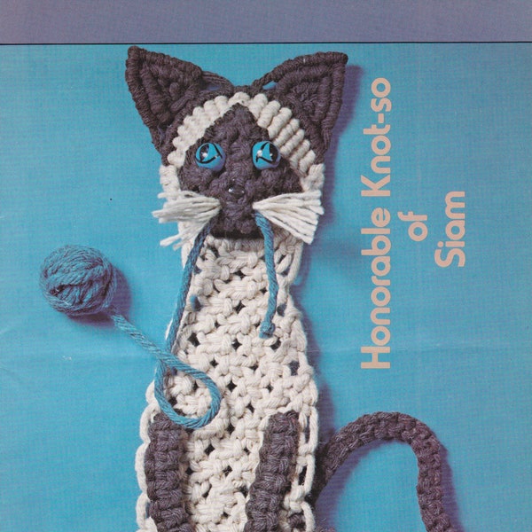 Siamese Cat • 1970s Macrame Wall Hanging Art Kitty Animal Patterns • Knots How To Instruction Pattern Book 70s Vintage  • Retro PDF