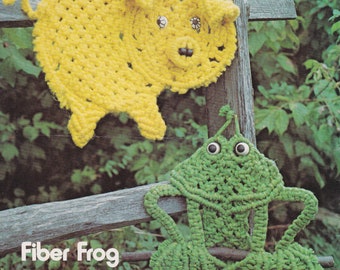 Pig + Frog • 1970s Macrame Wall Hanging Art Animal Patterns • Knots How To Instruction Pattern Book 70s Vintage  • Retro PDF